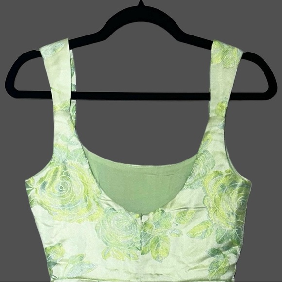 NWT Lulus Brighter Side Light Green Floral Satin Jacquard Mini Dress, XS - Picture 7 of 13